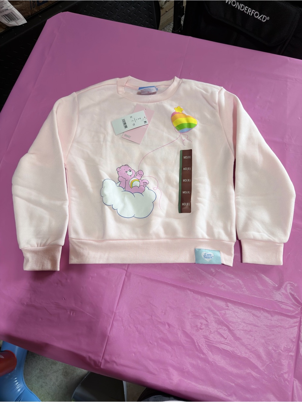 Care Bears Pastel Pink Crewneck Sweatshirt Cloud & Balloon Graphic Size Large